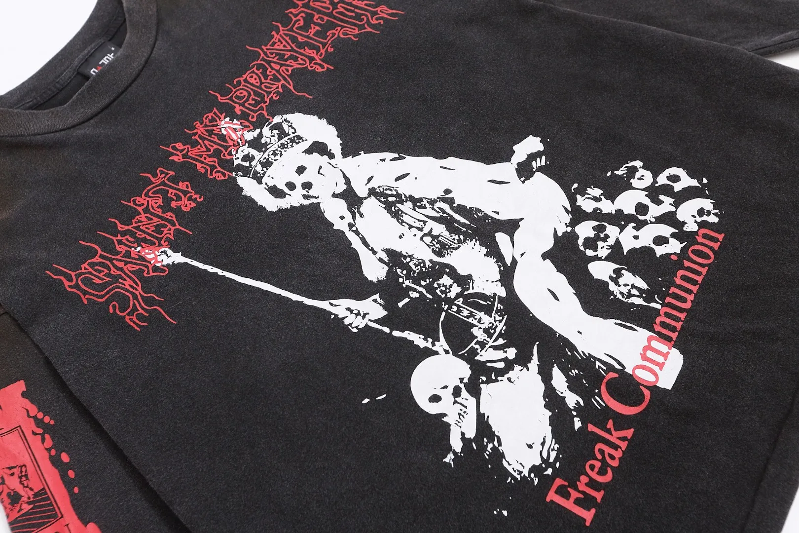 SAINT MICHAEL Retro Skull Throne Print Washed Distressed Bottoming Shirt Casual Loose Long Sleeve T-shirt Fabric: 260g Style Number: SM656 Size: S-M-L-XL Color: Black Price: P156